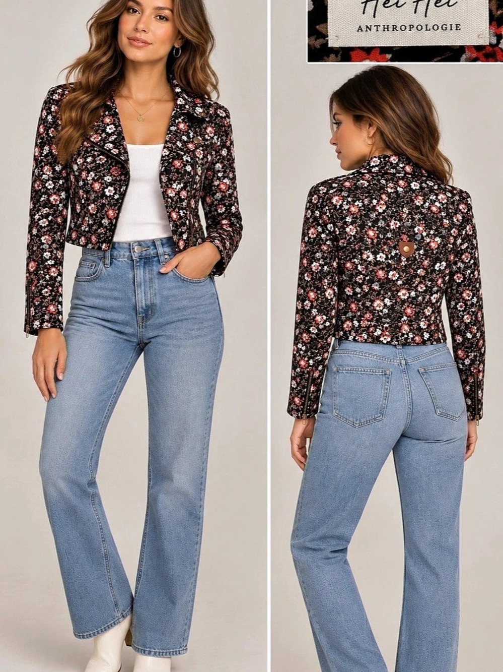 Anthropologie Hei Hei Tinsley Floral Cropped Moto Jacket Size 2